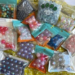Assorted Iridescent Craft Beads - Pink, Blue, Purple, blue - FULL LOT